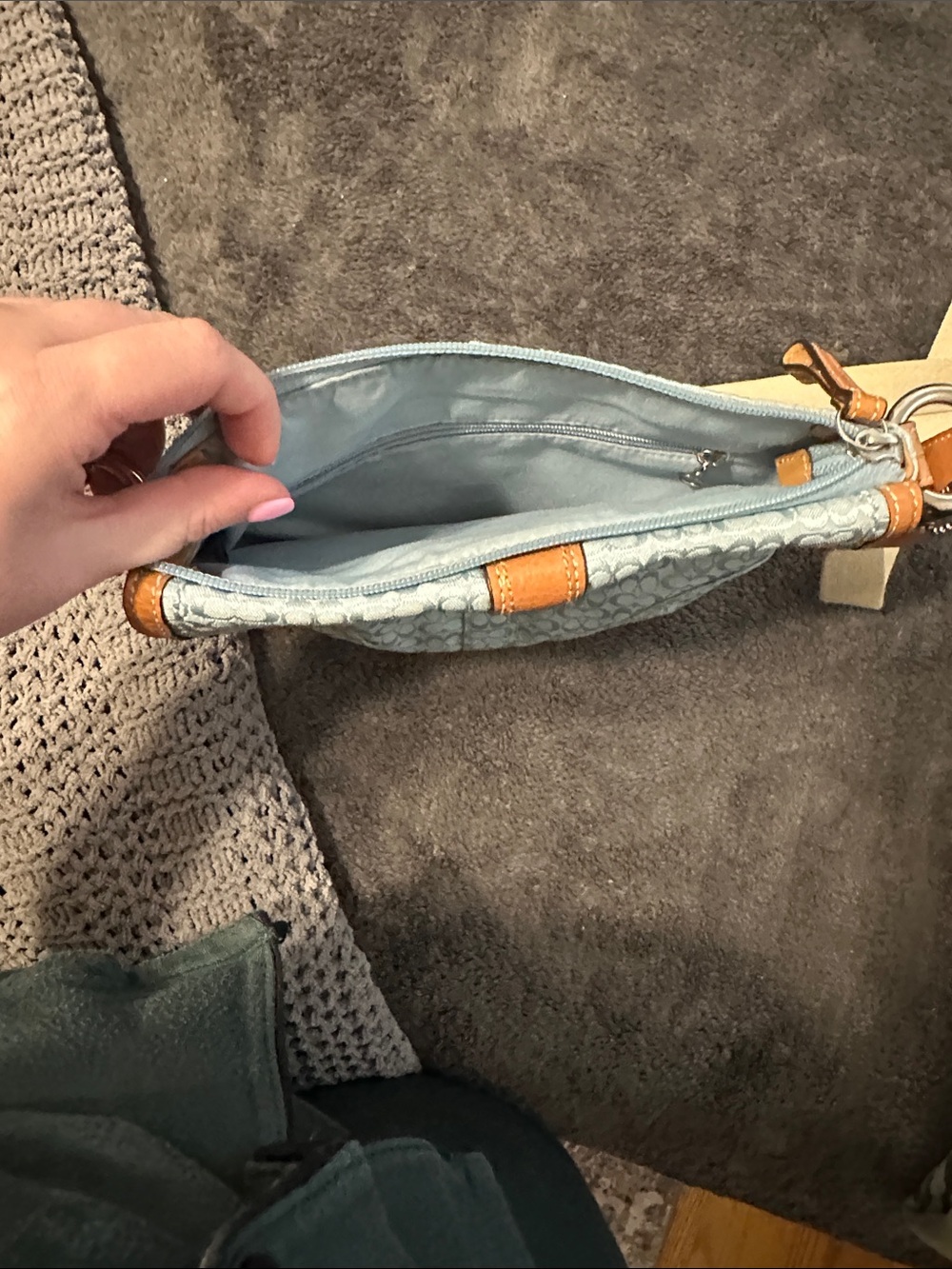 Coach Light Blue Signature Crossbody with Tan Leather Trim - Picture 8 of 9